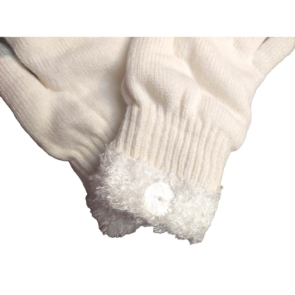 On 34th Ivory Rib Stitch Fuzzy Cuff Cream & Gray Knit Gloves Sz One Size NWT